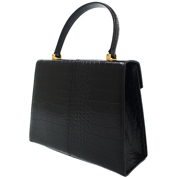 Saint Laurent Croc Handbag Yves Black Embossed - Picture 1 of 9
